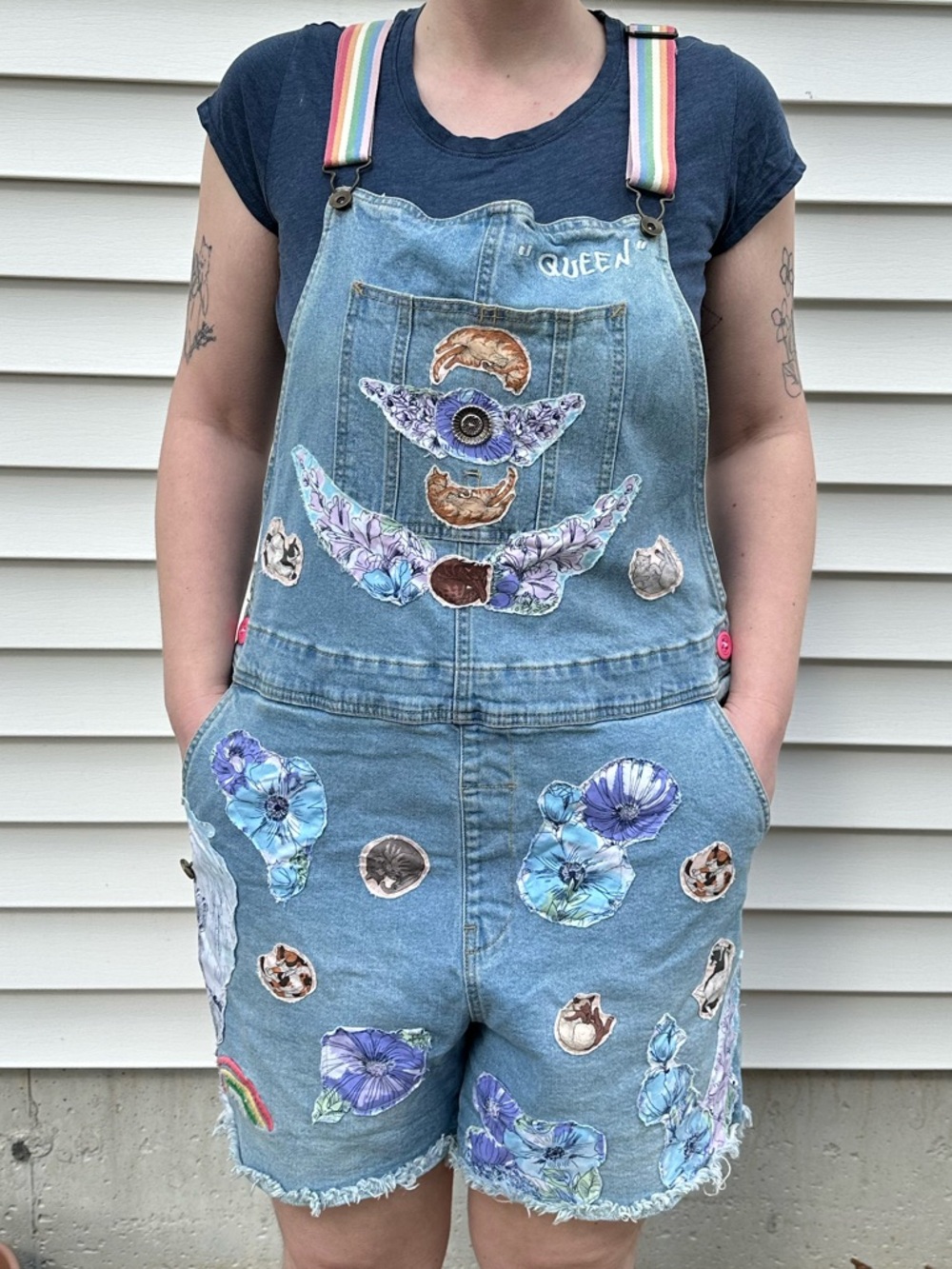 XXL Sapphic cat rainbow one-of-kind upcycled overalls